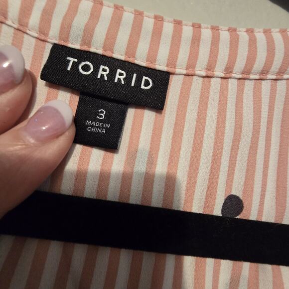 Torrid Floral Stripe Georgette Top Blouse Womens 3X Pink Popover Boho Cottage - Picture 4 of 10